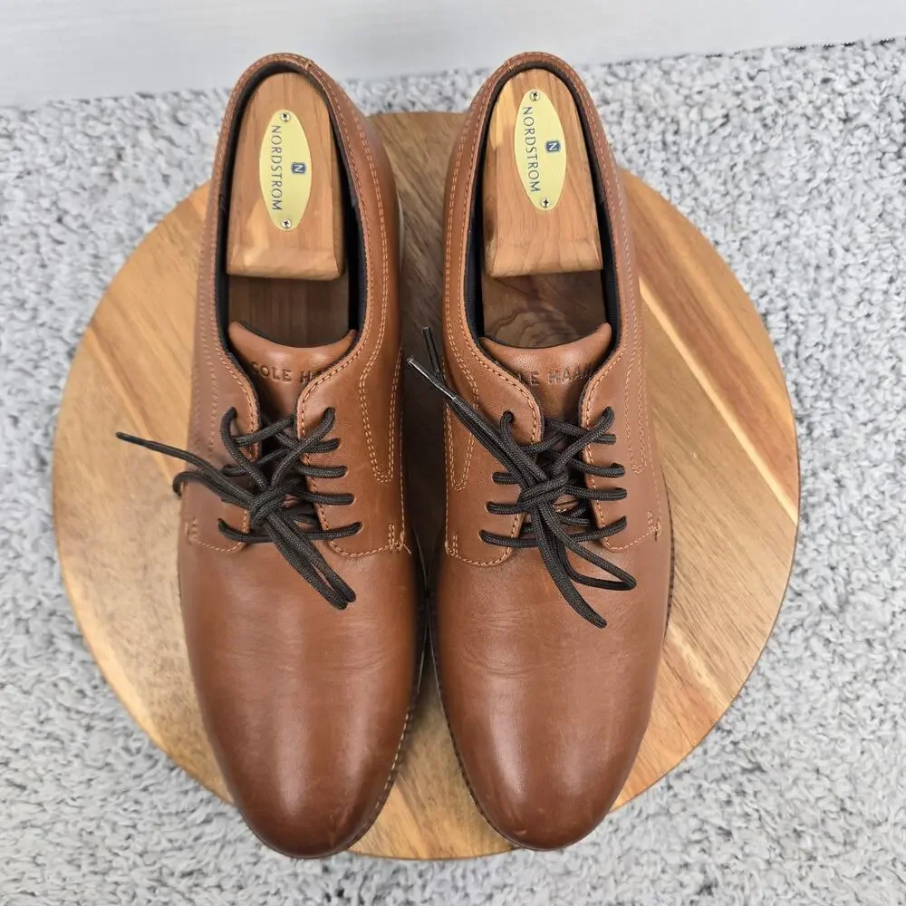 Cole Haan Mens 10.5M FlexGrand 360 Plain Toe Brown Leather Casual Derby Oxford